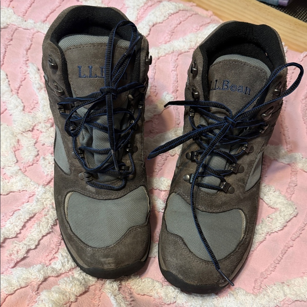 L.L. Bean Gray and Navy Suede Mesh Hiking Boots